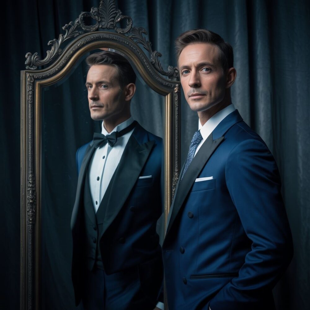 Smoking i garnitur obok siebie