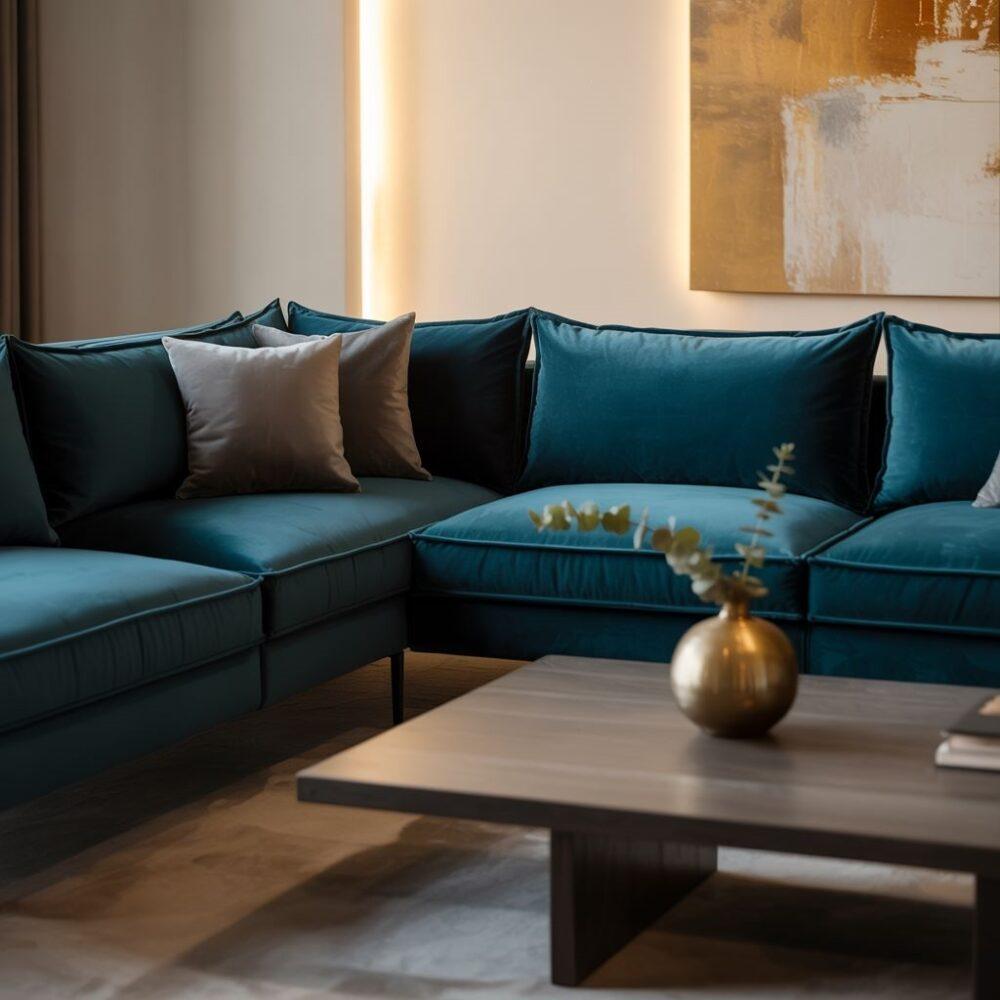 aksamitna sofa narożna