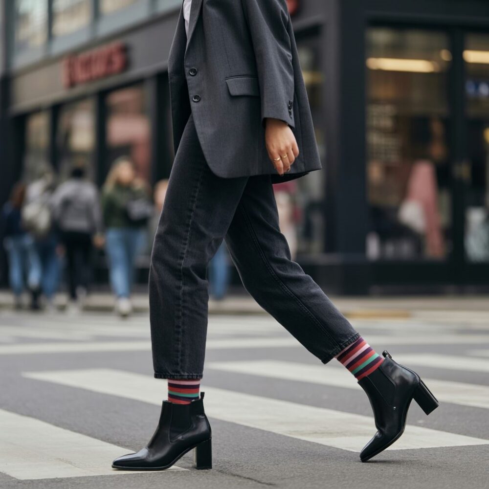 kobieta w botkach i skarpetkach