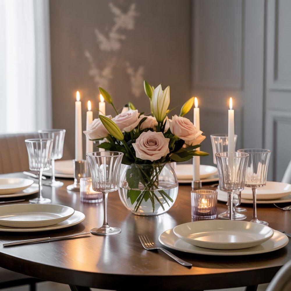 kwiaty na środku stołu