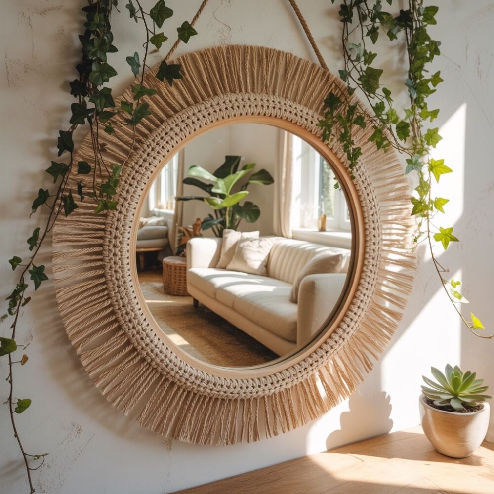 lustro boho na ścianie