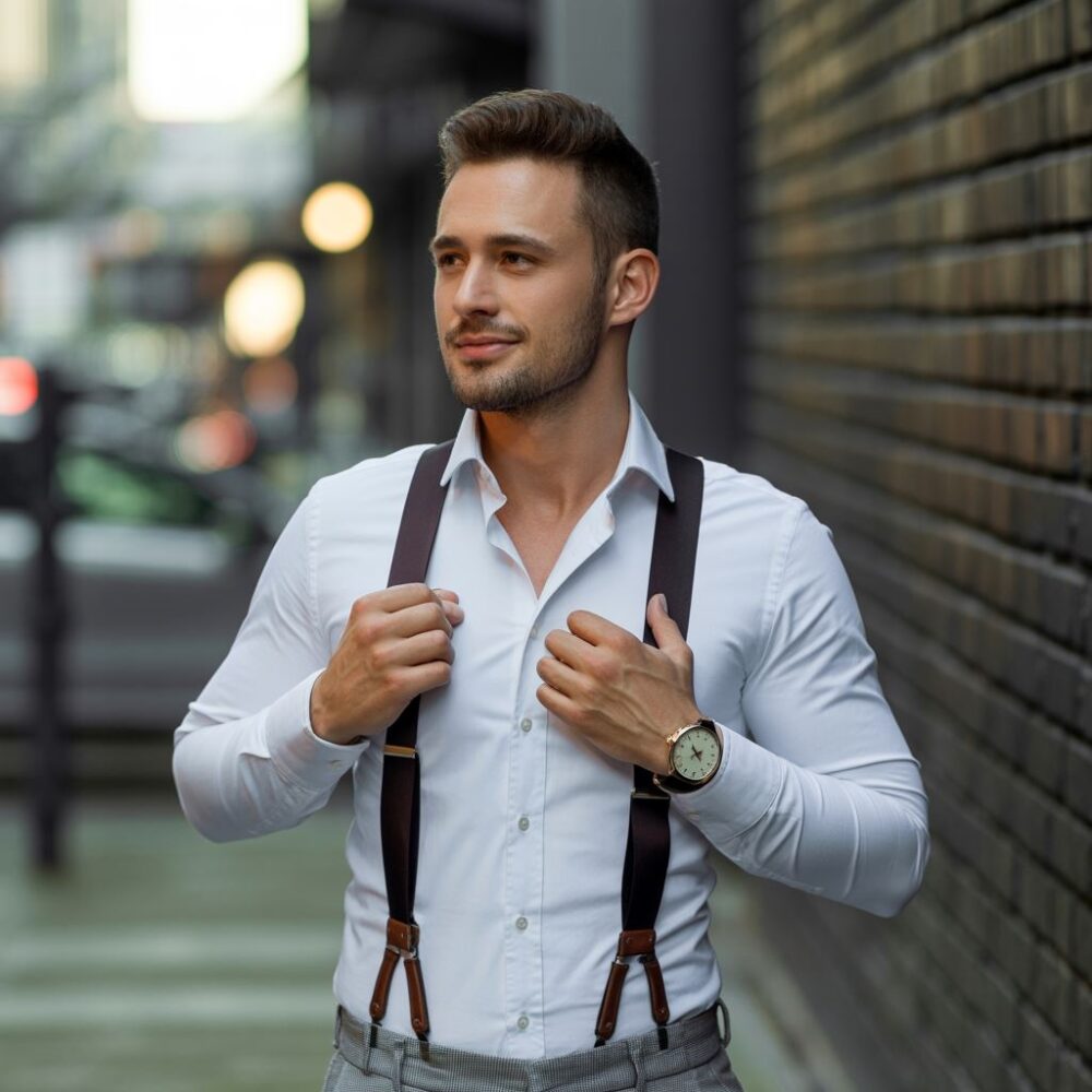 mężczyzna w szelkach