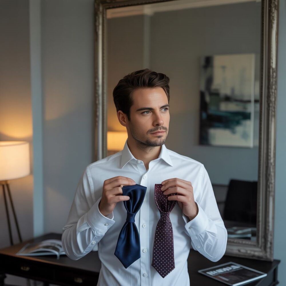 mężczyzna z muchą i krawatem