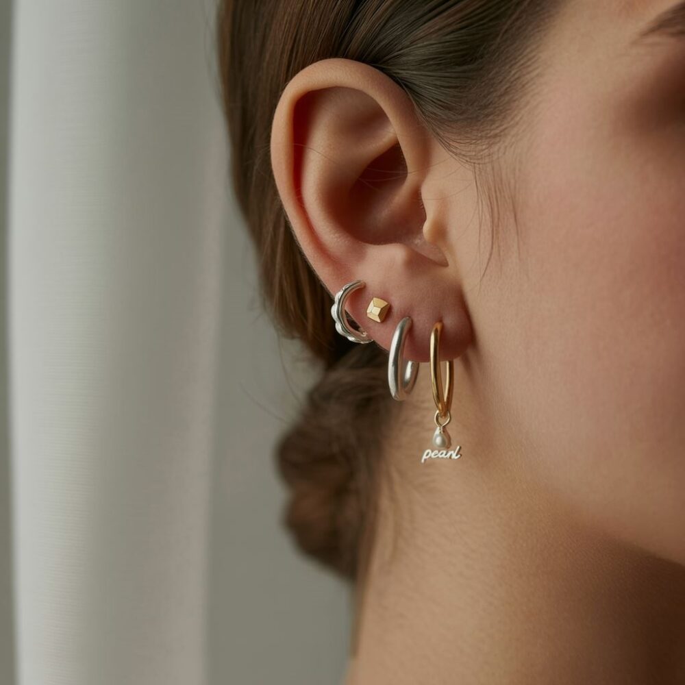 minimalistyczna biżuteria w uchu