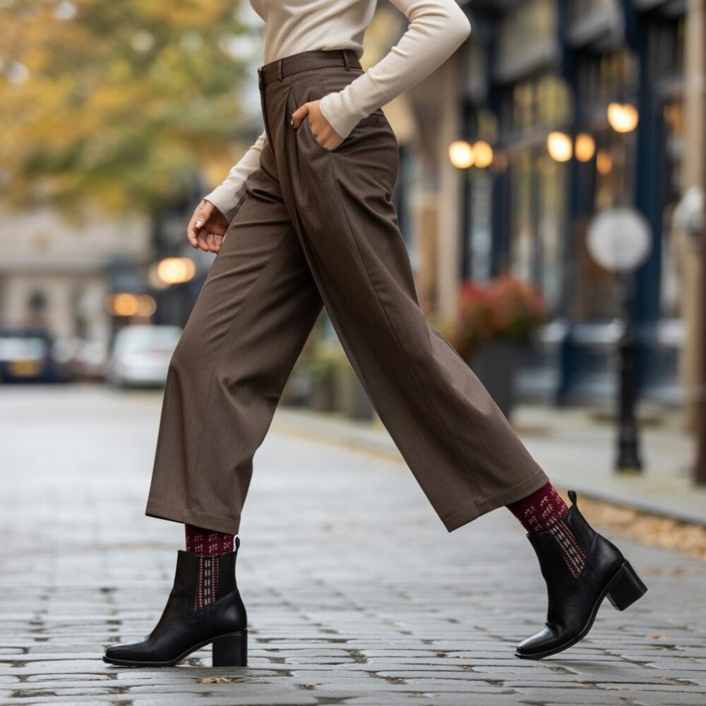 modne botki z widocznymi skarpetkami