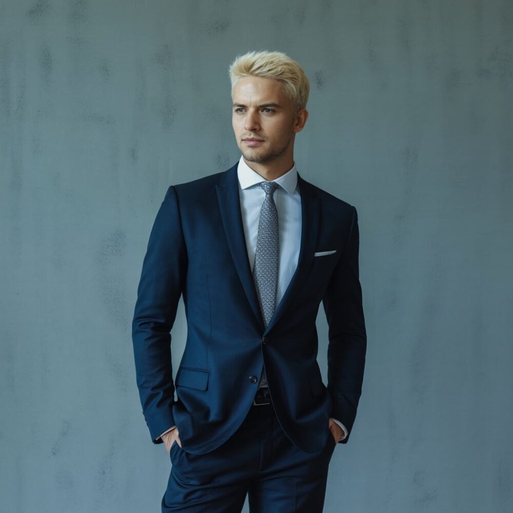 modny garnitur dla blondyna