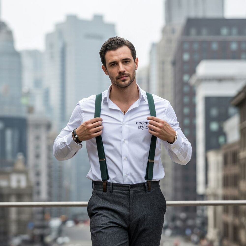 modny strój z szelkami