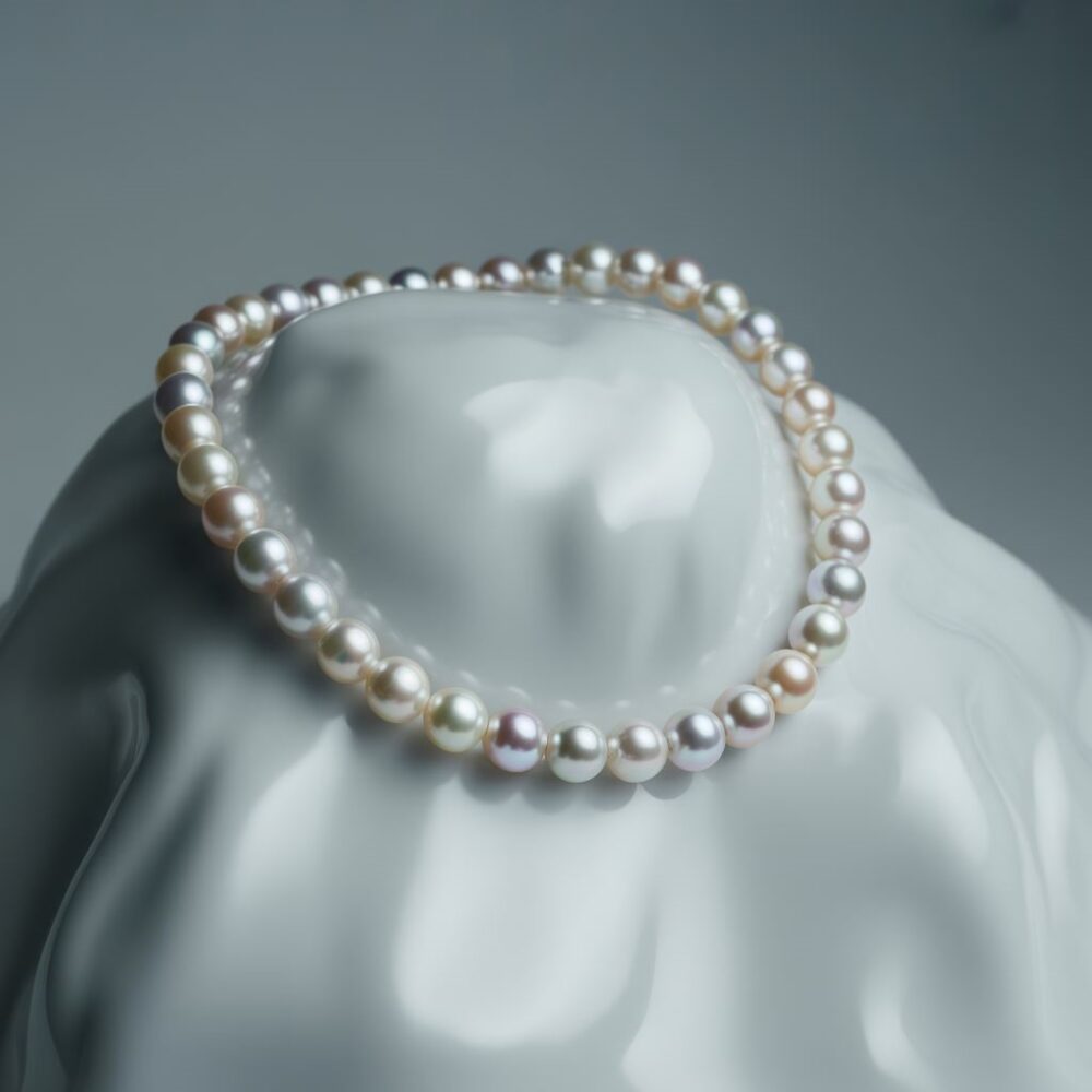 perły na stalowym łańcuszku