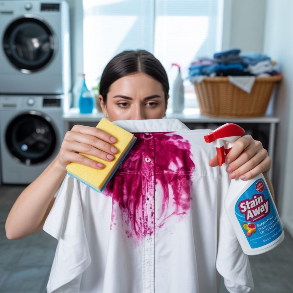 plama z farby na białej koszuli