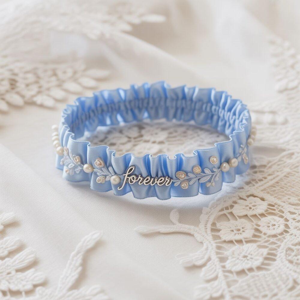 ślubna podwiązka na białej sukni