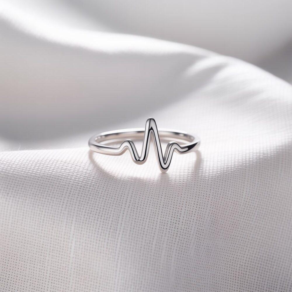 srebrny pierścionek z motywem EKG